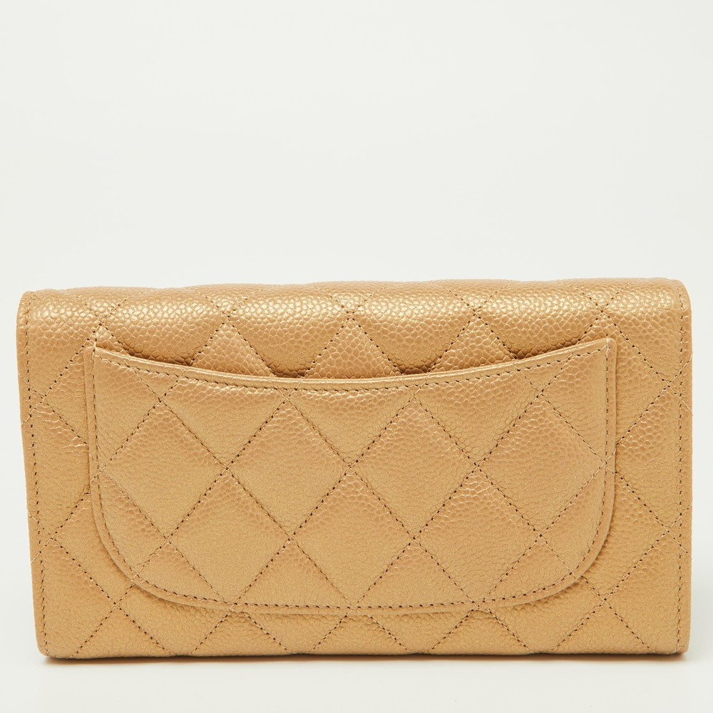 CHANEL Gold Quilted Caviar Leather Trifold Wallet - Picture 6 of 8